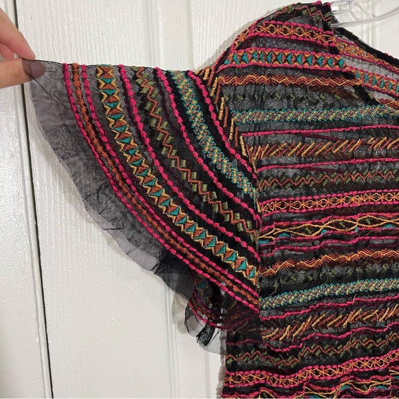 ANTHROPOLOGIE MAEVE Naples Embroidered Mesh Multicolored Cap Sleeve Top | XS - Picture 2 of 12